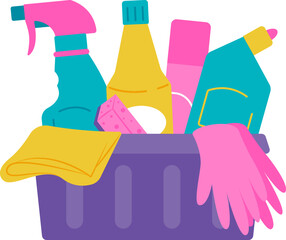 Cleaning products set. Janitorial supplies, household cleaning and housekeeping. Vector illustration