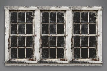 An old window with broken panes of glass. Suitable for historical or abandoned themes