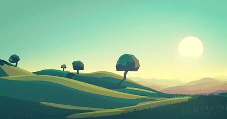 irish landscape for a video game, minimalist, beautiful landscape - obrazy, fototapety, plakaty
