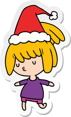 hand drawn christmas sticker cartoon of kawaii girl