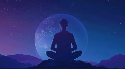 Person Sitting in Lotus Position in Front of Full Moon - obrazy, fototapety, plakaty