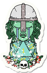 grunge sticker of a crying orc fighter character with natural one D20 roll