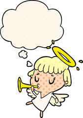 cartoon angel with thought bubble in comic book style