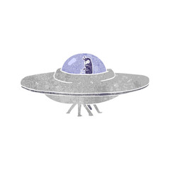 freehand retro cartoon flying saucer