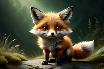 cute fox in habitat. - obrazy, fototapety, plakaty