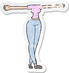 retro distressed sticker of a cartoon female body with wide arms