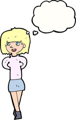 cartoon happy woman with thought bubble
