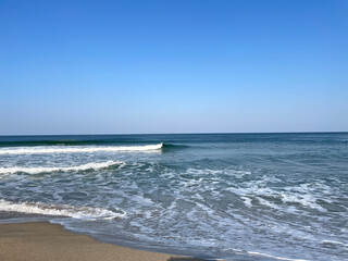 Beach background image, blue sea, clear sky