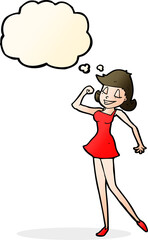 cartoon woman with can do attitude with thought bubble