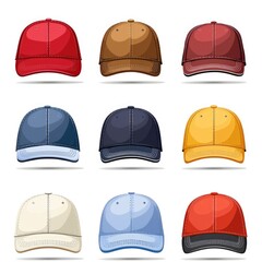 A collection of six different colored baseball caps. Perfect for sports events and team activities