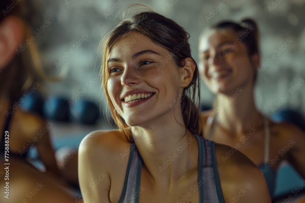 Wall mural Group of women standing in a gym. Suitable for fitness and workout concepts