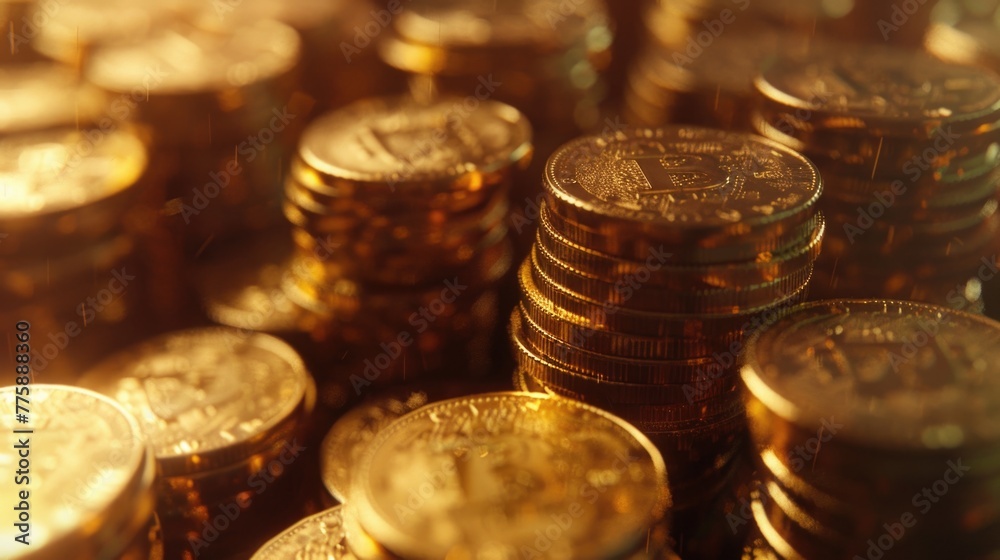 Poster a pile of coins stacked on top of each other. perfect for financial concepts