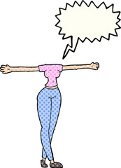 freehand drawn comic book speech bubble cartoon female body with wide arms