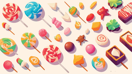 Delicious candies in flat style 2d flat cartoon vac