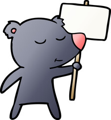 bear cartoon chraracter with protest sign