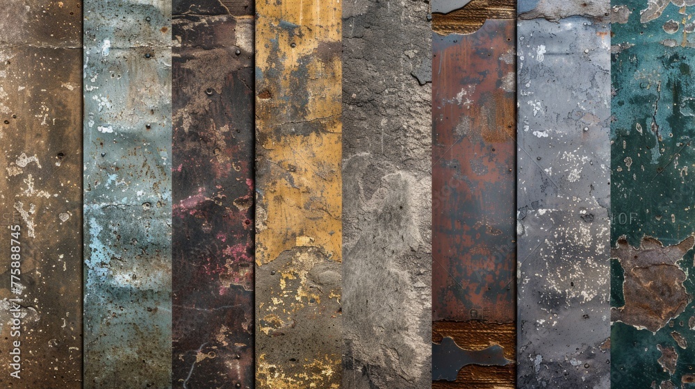 Poster detailed close up of a wall with peeling paint. perfect for background or texture use