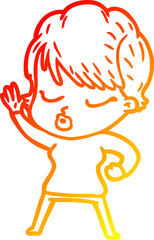 warm gradient line drawing of a cartoon woman with eyes shut