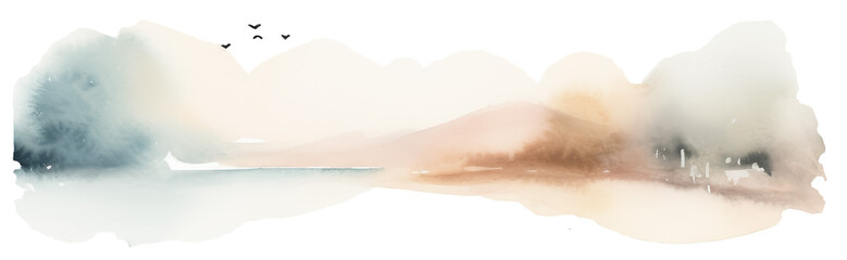 Misty mountain range in watercolor style