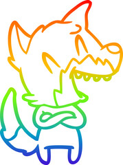 rainbow gradient line drawing of a laughing fox cartoon