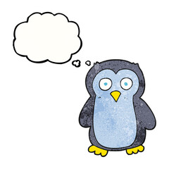 freehand drawn thought bubble textured cartoon penguin