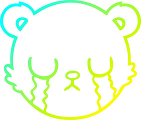 cold gradient line drawing of a cute cartoon teddy bear face crying