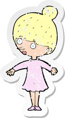 retro distressed sticker of a cartoon surprised woman