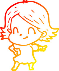 warm gradient line drawing of a cartoon friendly girl