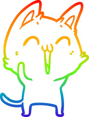 rainbow gradient line drawing of a happy cartoon cat
