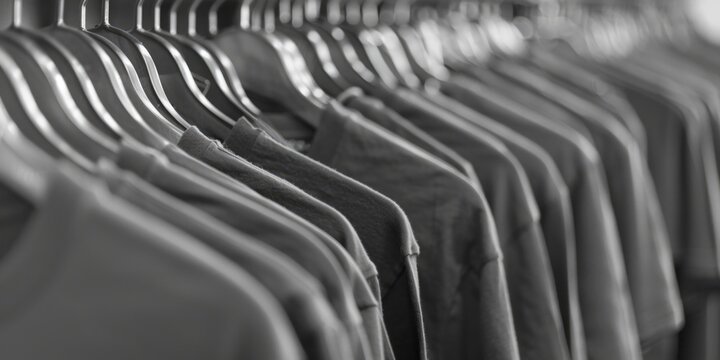 Monochrome image of a rack of clothes. Suitable for fashion industry