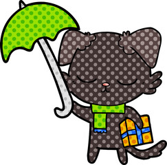 cute cartoon dog with christmas present