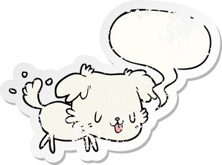 cute cartoon dog wagging tail with speech bubble distressed distressed old sticker