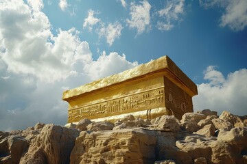 Golden Ark covenant. Judaism religion god. Generate Ai