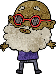 cartoon curious man with beard and sunglasses