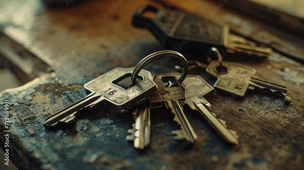 Aufkleber A bunch of keys on top of a table, suitable for various concepts