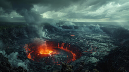 Ecology, Life's adaptation to volcanic environments and surviving extreme conditions. - obrazy, fototapety, plakaty