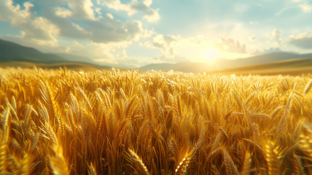 Rural Landscape, Golden wheat field with sunset and whispers of nature\u2019s presence.