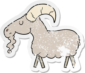 distressed sticker of a cartoon goat