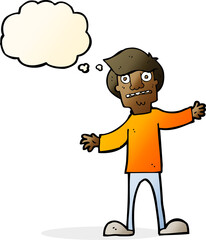 cartoon surprised man with thought bubble