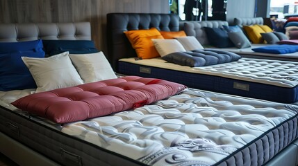 new style mattresses on the beds in the store