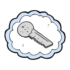 freehand drawn comic book style cartoon door key