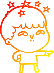 warm gradient line drawing of a cartoon amazed boy