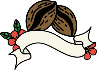 traditional tattoo with banner of coffee beans