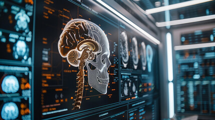Medical Imaging, Advanced brain imaging technology and neurological diagnostics in a high-tech laboratory.