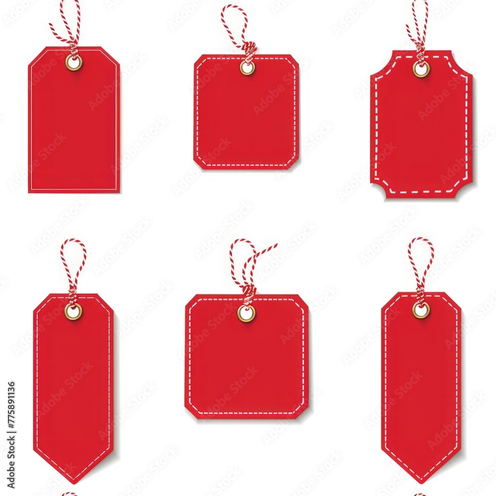 Aufkleber Four red tags with string, versatile for various uses