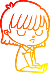 warm gradient line drawing of a cartoon woman