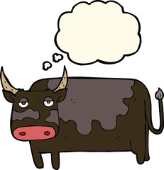 cartoon cow with thought bubble