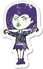 retro distressed sticker of a cartoon vampire girl