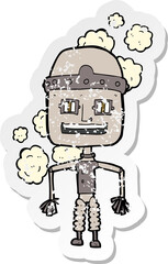retro distressed sticker of a funny cartoon old robot