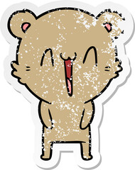 distressed sticker of a happy bear cartoon