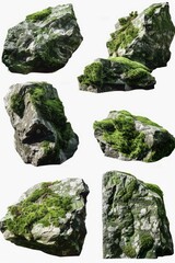 Group of rocks covered in green moss, perfect for nature backgrounds